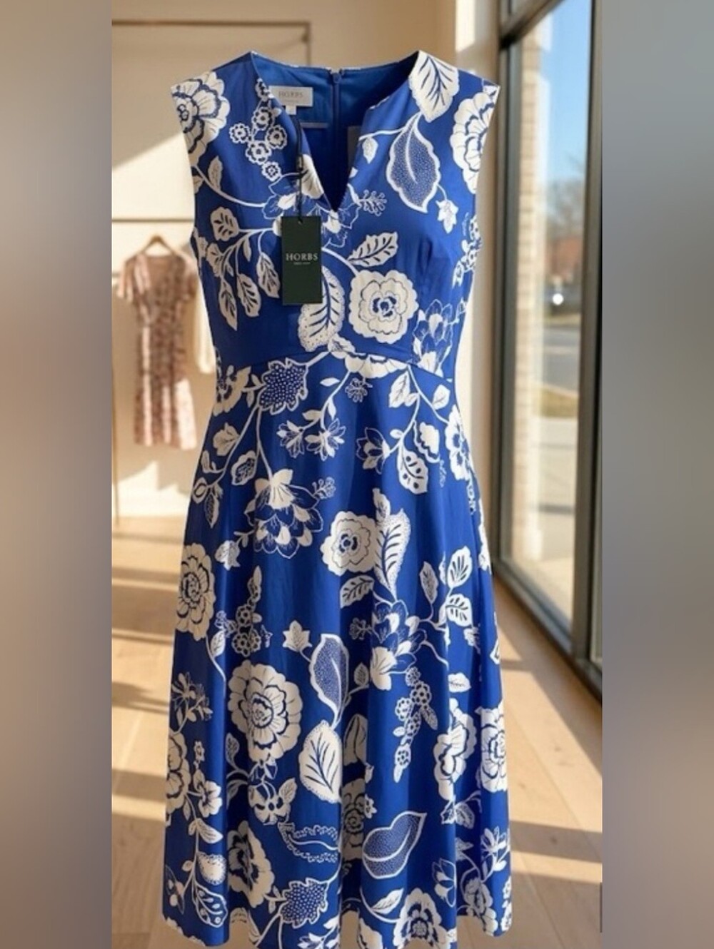 Hobbs London Royal Blue & White Floral Midi Dress  | Size 8 | NWT